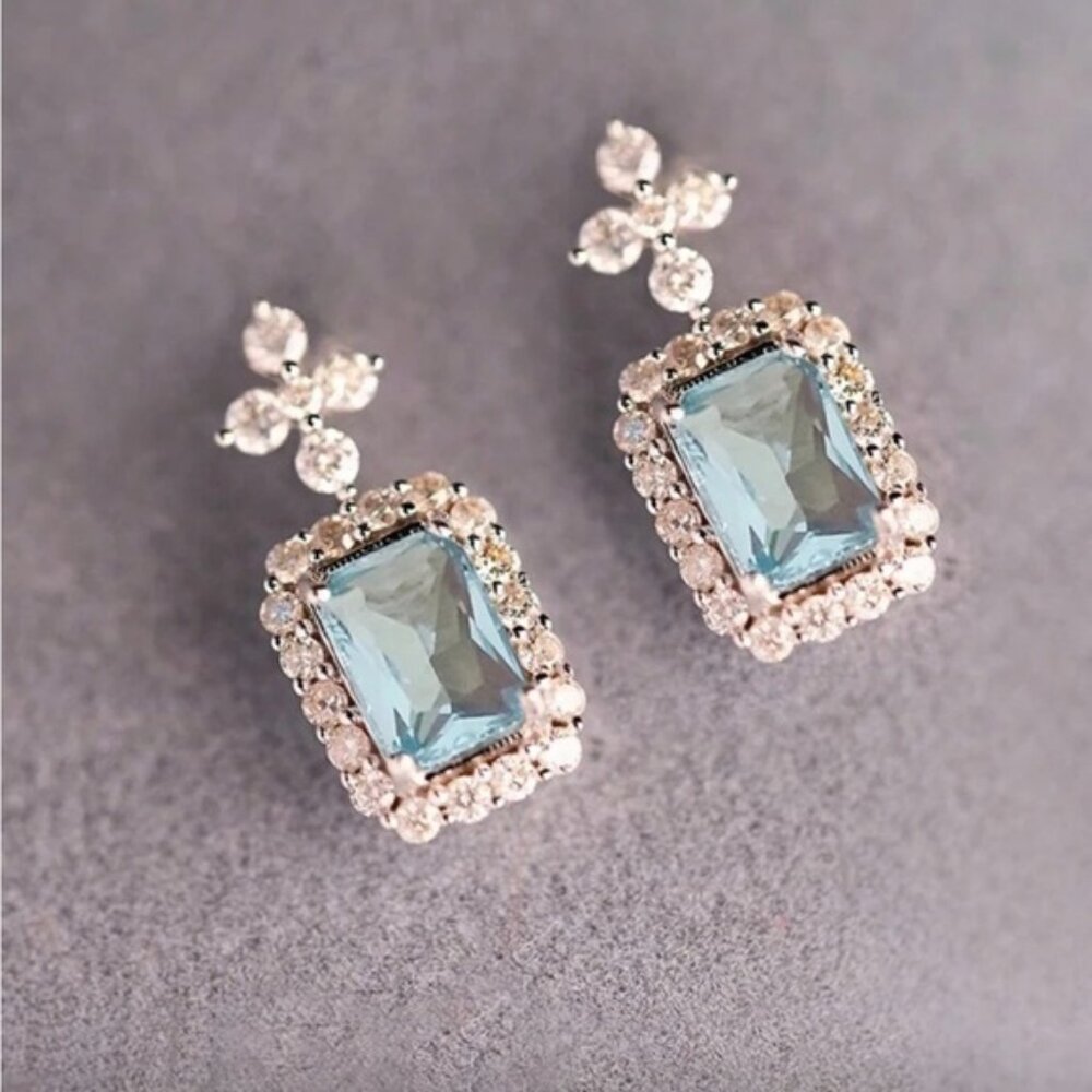 Aquamarine Blue and Rhinestone Earrings